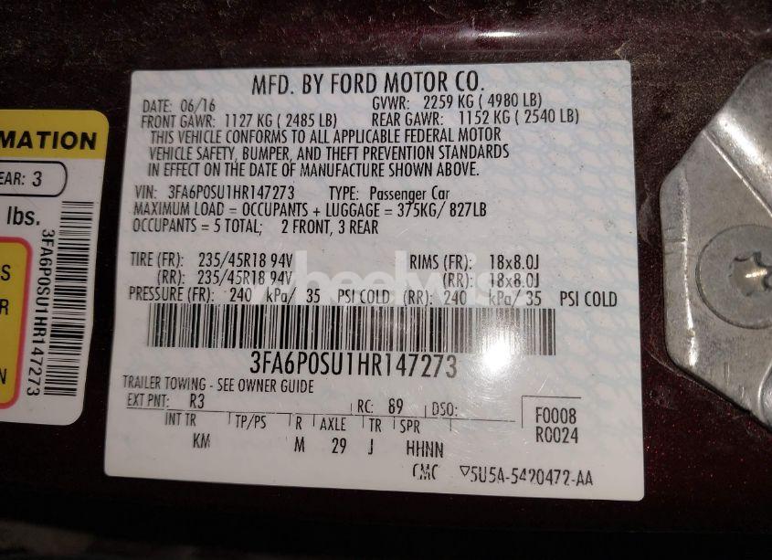 Photo 9 of 2017 Ford Fusion ENERGI TITANIUM (VIN 3FA6P0SU1HR147273)