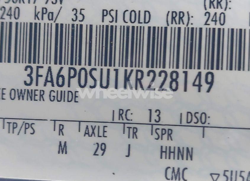 Photo 9 of 2019 Ford Fusion ENERGI TITANIUM (VIN 3FA6P0SU1KR228149)