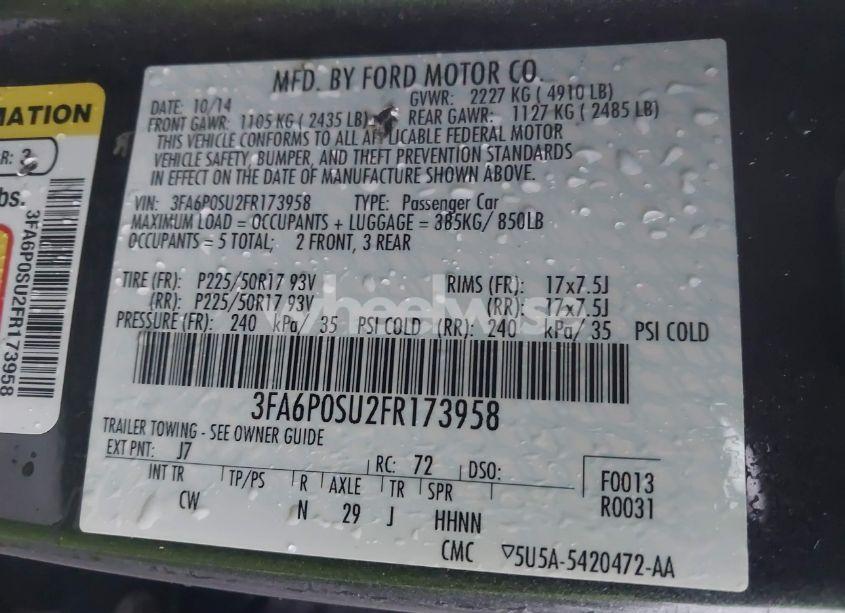 Photo 9 of 2015 Ford Fusion ENERGI TITANIUM (VIN 3FA6P0SU2FR173958)