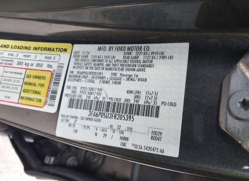 Photo 9 of 2015 Ford Fusion ENERGI TITANIUM (VIN 3FA6P0SU3FR205395)