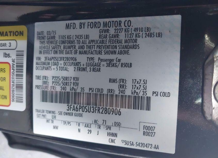 Photo 9 of 2015 Ford Fusion ENERGI TITANIUM (VIN 3FA6P0SU3FR280906)