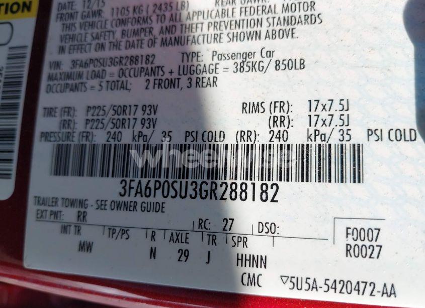 Photo 8 of 2016 Ford Fusion ENERGI TITANIUM (VIN 3FA6P0SU3GR288182)