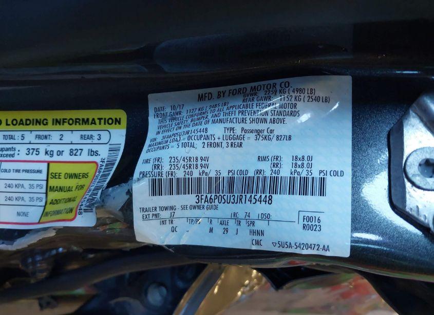 Photo 9 of 2018 Ford Fusion ENERGI PLATINUM (VIN 3FA6P0SU3JR145448)