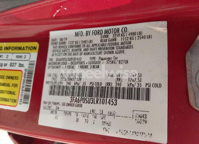 Photo 9 of 2020 Ford Fusion PLUG-IN HYBRID TITANIUM (VIN 3FA6P0SU3LR101453)