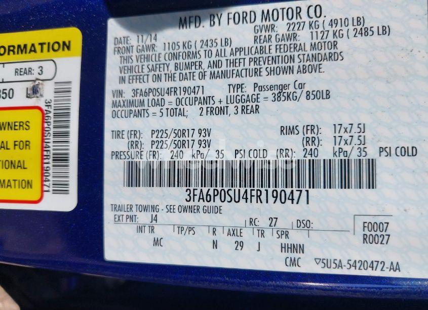 Photo 9 of 2015 Ford Fusion ENERGI TITANIUM (VIN 3FA6P0SU4FR190471)