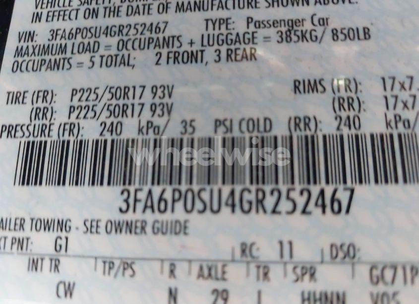 Photo 9 of 2016 Ford Fusion ENERGI TITANIUM (VIN 3FA6P0SU4GR252467)