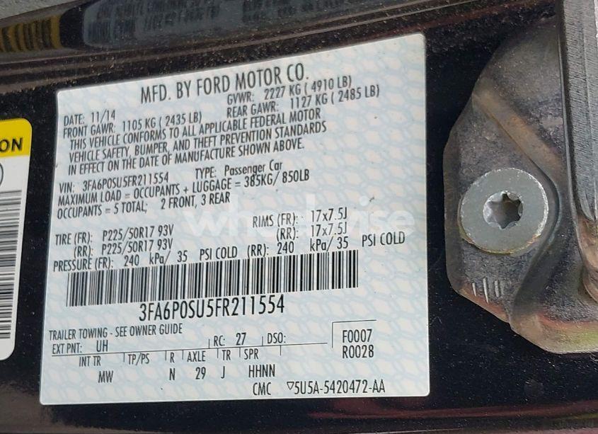 Photo 9 of 2015 Ford Fusion ENERGI TITANIUM (VIN 3FA6P0SU5FR211554)