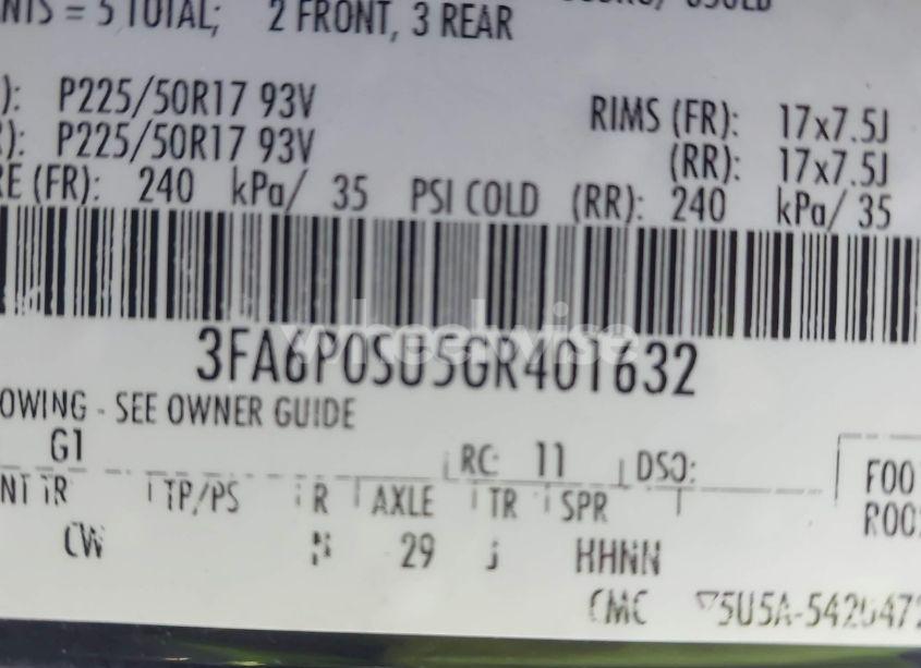 Photo 9 of 2016 Ford Fusion ENERGI TITANIUM (VIN 3FA6P0SU5GR401632)