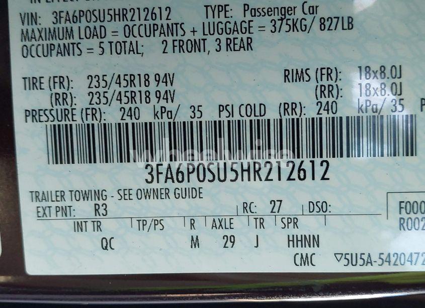Photo 9 of 2017 Ford Fusion ENERGI PLATINUM (VIN 3FA6P0SU5HR212612)