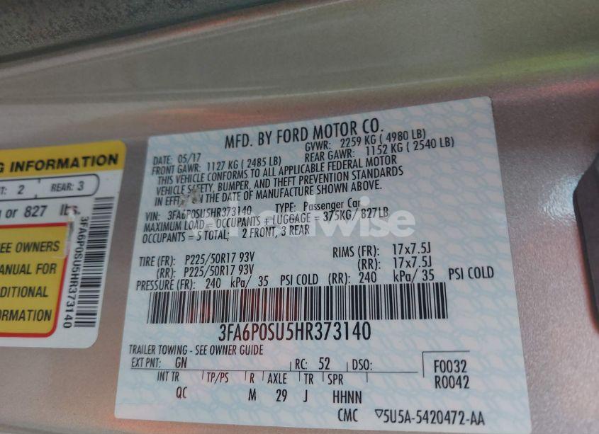 Photo 9 of 2017 Ford Fusion ENERGI PLATINUM (VIN 3FA6P0SU5HR373140)