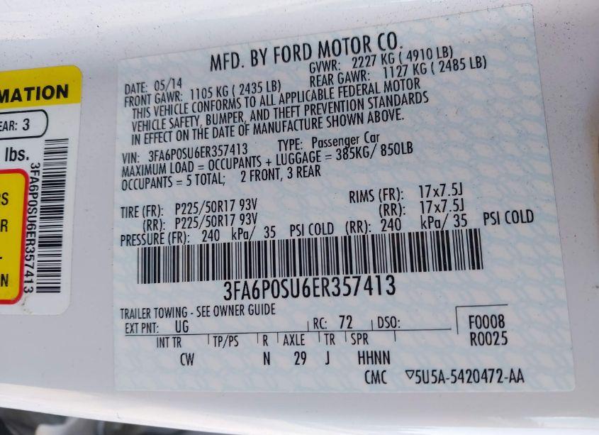 Photo 9 of 2014 Ford Fusion ENERGI TITANIUM (VIN 3FA6P0SU6ER357413)