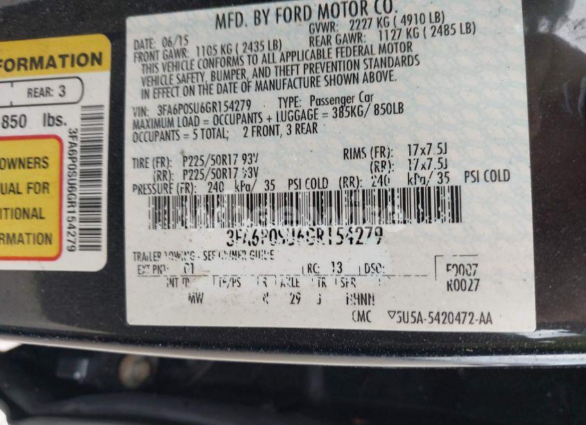 Photo 9 of 2016 Ford Fusion ENERGI TITANIUM (VIN 3FA6P0SU6GR154279)