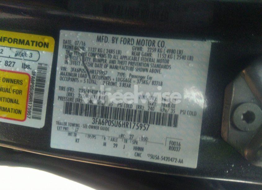 Photo 9 of 2017 Ford Fusion ENERGI TITANIUM (VIN 3FA6P0SU6HR175957)