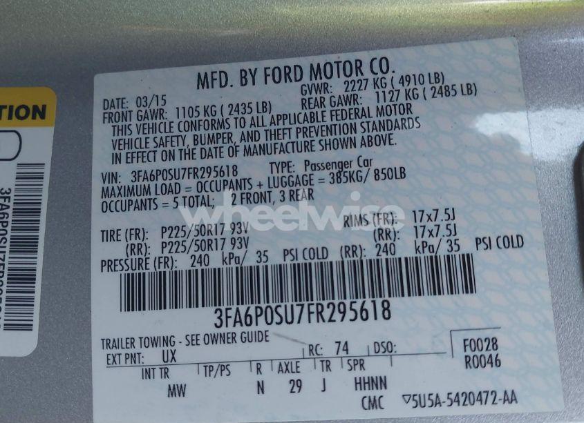 Photo 9 of 2015 Ford Fusion ENERGI TITANIUM (VIN 3FA6P0SU7FR295618)