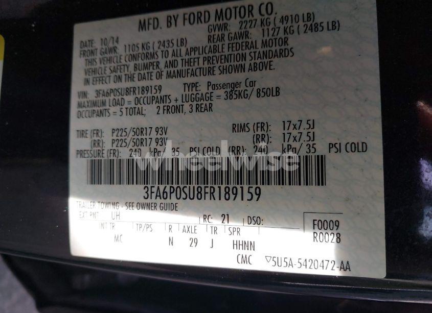 Photo 9 of 2015 Ford Fusion ENERGI TITANIUM (VIN 3FA6P0SU8FR189159)