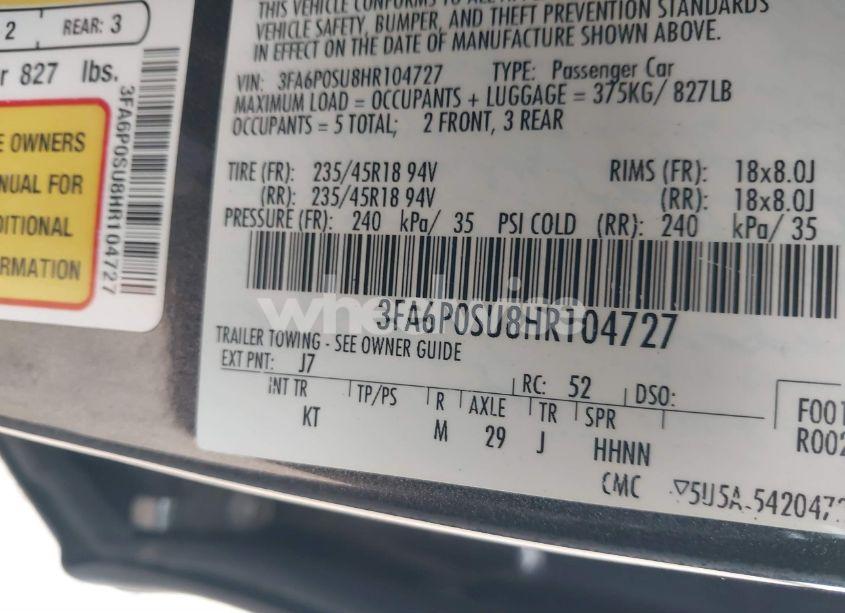 Photo 9 of 2017 Ford Fusion ENERGI TITANIUM (VIN 3FA6P0SU8HR104727)