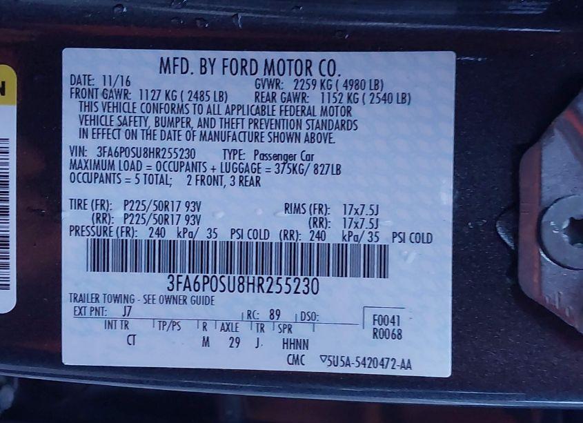 Photo 9 of 2017 Ford Fusion ENERGI TITANIUM (VIN 3FA6P0SU8HR255230)