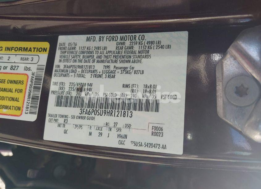 Photo 9 of 2017 Ford Fusion ENERGI PLATINUM (VIN 3FA6P0SU9HR121813)