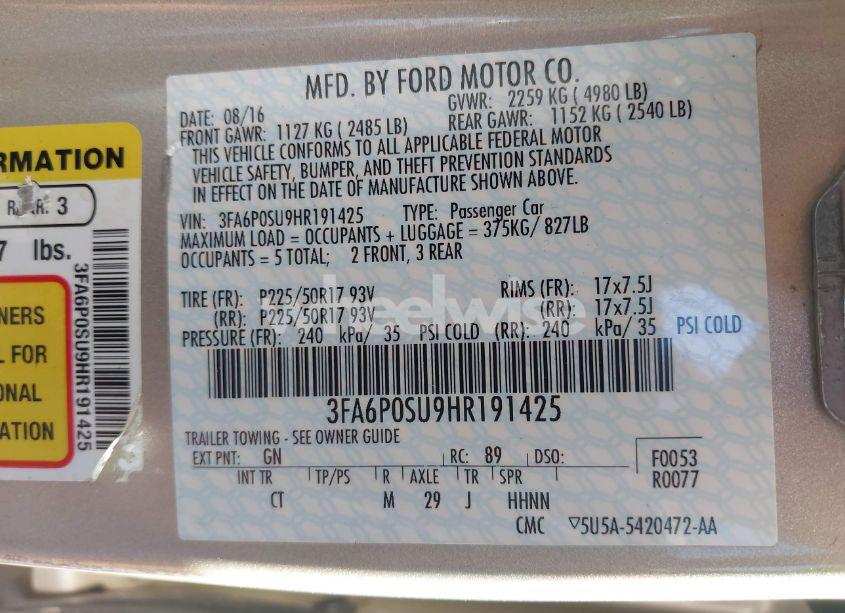 Photo 9 of 2017 Ford Fusion ENERGI TITANIUM (VIN 3FA6P0SU9HR191425)