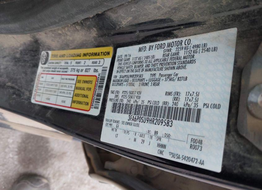 Photo 9 of 2017 Ford Fusion ENERGI TITANIUM (VIN 3FA6P0SU9HR209583)