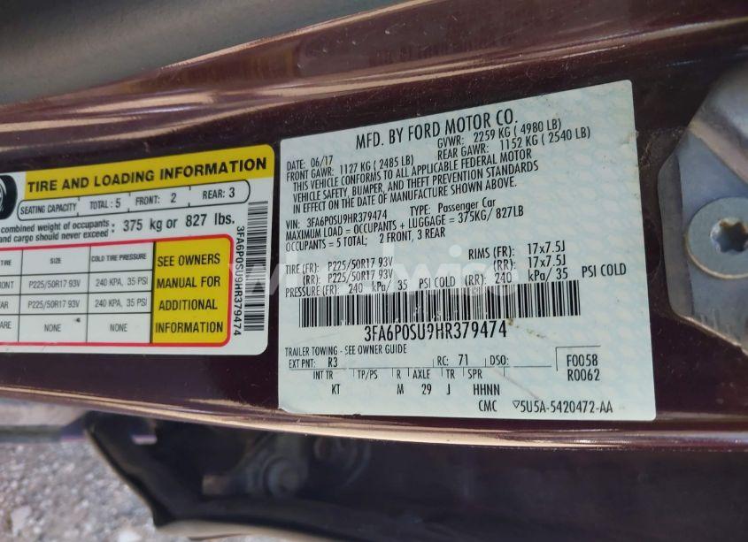 Photo 9 of 2017 Ford Fusion ENERGI TITANIUM (VIN 3FA6P0SU9HR379474)