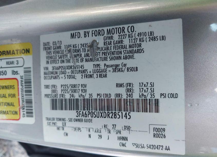 Photo 9 of 2013 Ford Fusion ENERGI TITANIUM (VIN 3FA6P0SUXDR285145)