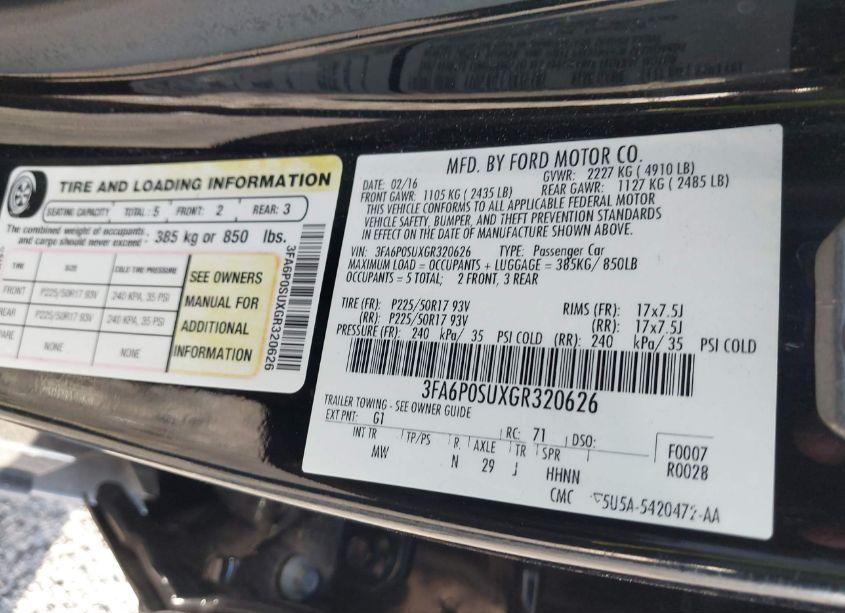 Photo 9 of 2016 Ford Fusion ENERGI TITANIUM (VIN 3FA6P0SUXGR320626)