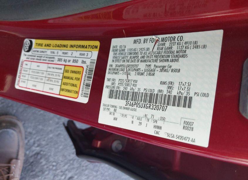 Photo 9 of 2016 Ford Fusion ENERGI TITANIUM (VIN 3FA6P0SUXGR320707)