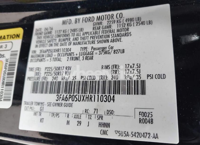 Photo 9 of 2017 Ford Fusion ENERGI TITANIUM (VIN 3FA6P0SUXHR110304)