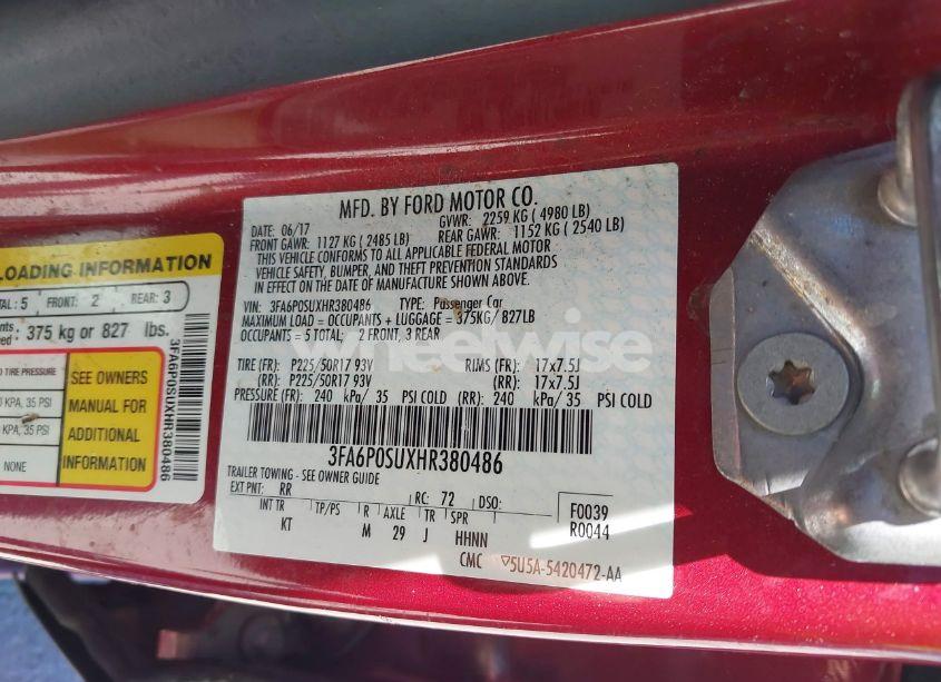 Photo 9 of 2017 Ford Fusion ENERGI TITANIUM (VIN 3FA6P0SUXHR380486)