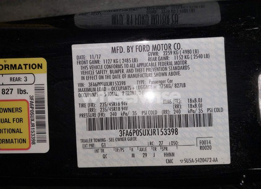 Photo 9 of 2018 Ford Fusion ENERGI PLATINUM (VIN 3FA6P0SUXJR153398)