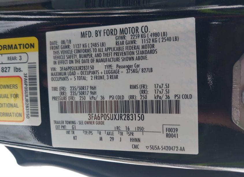 Photo 9 of 2018 Ford Fusion ENERGI TITANIUM (VIN 3FA6P0SUXJR283150)