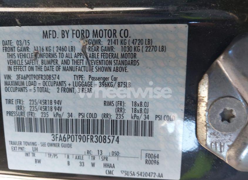 Photo 9 of 2015 Ford Fusion SE (VIN 3FA6P0T90FR308574)