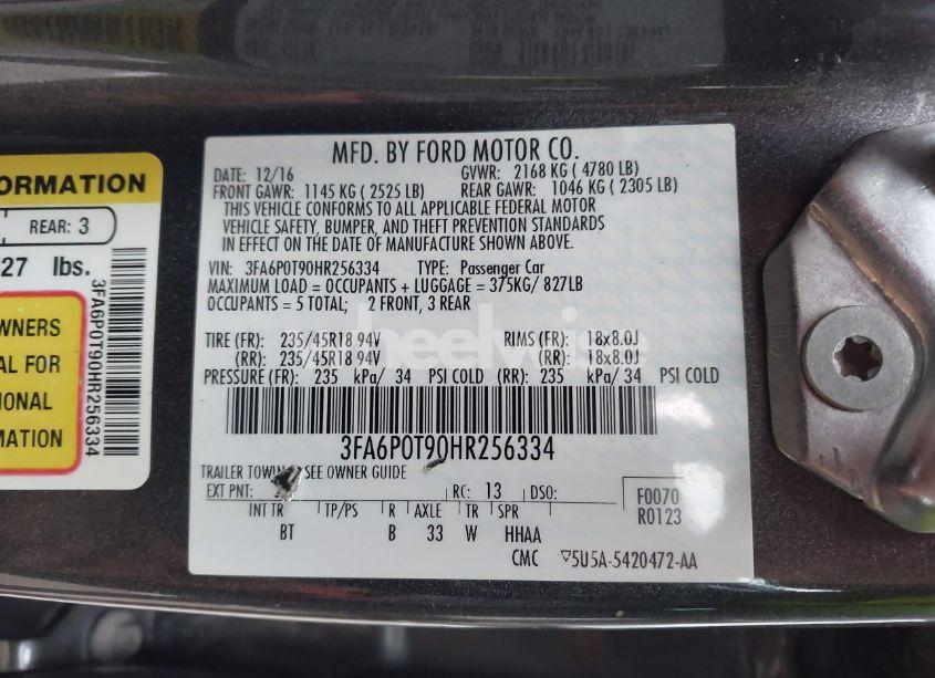 Photo 9 of 2017 Ford Fusion SE (VIN 3FA6P0T90HR256334)