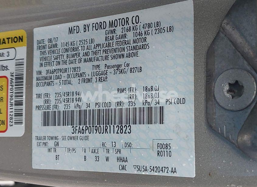 Photo 9 of 2018 Ford Fusion SE (VIN 3FA6P0T90JR112823)