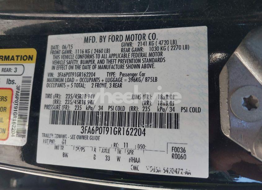 Photo 9 of 2016 Ford Fusion SE (VIN 3FA6P0T91GR162204)