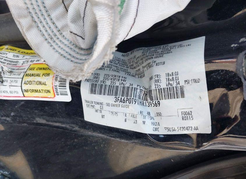 Photo 9 of 2017 Ford Fusion SE (VIN 3FA6P0T91HR139569)