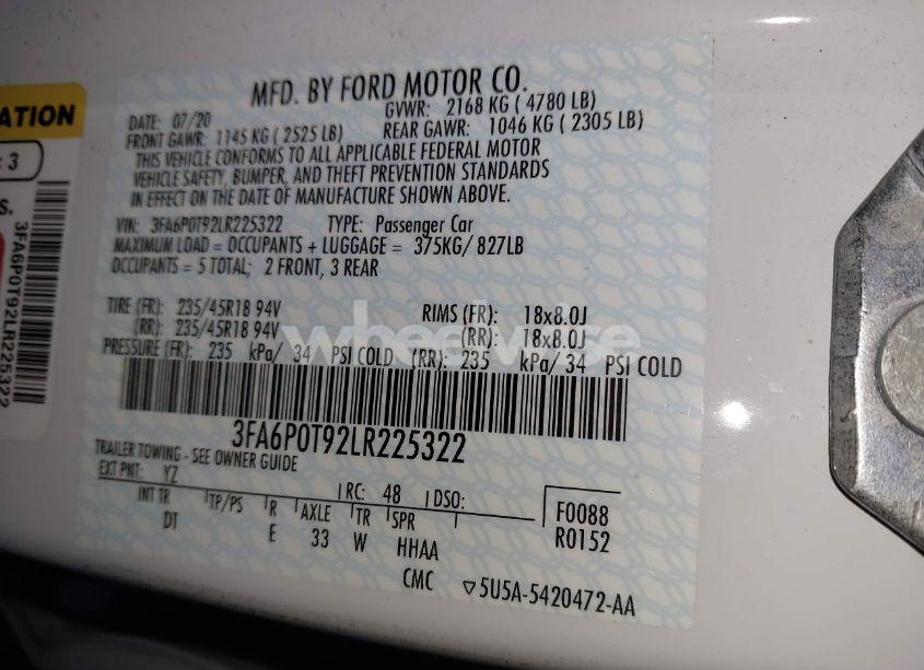 Photo 9 of 2020 Ford Fusion SE (VIN 3FA6P0T92LR225322)