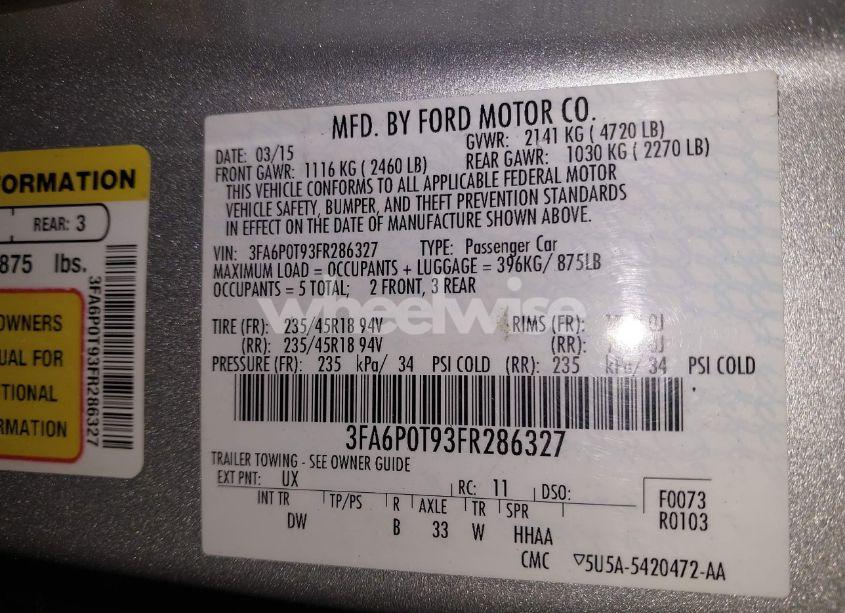 Photo 9 of 2015 Ford Fusion SE (VIN 3FA6P0T93FR286327)