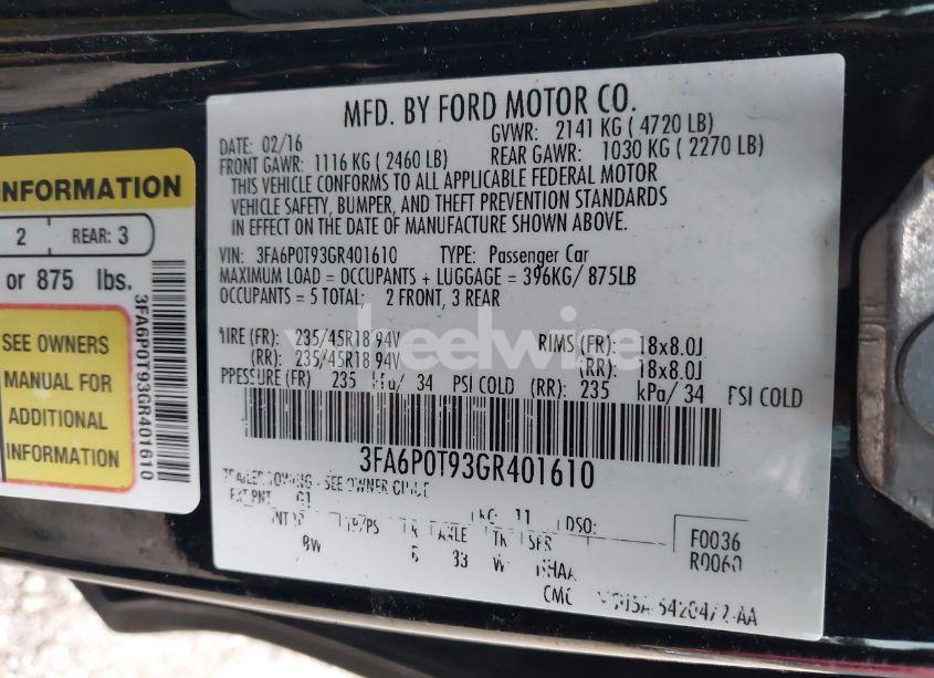 Photo 9 of 2016 Ford Fusion SE (VIN 3FA6P0T93GR401610)