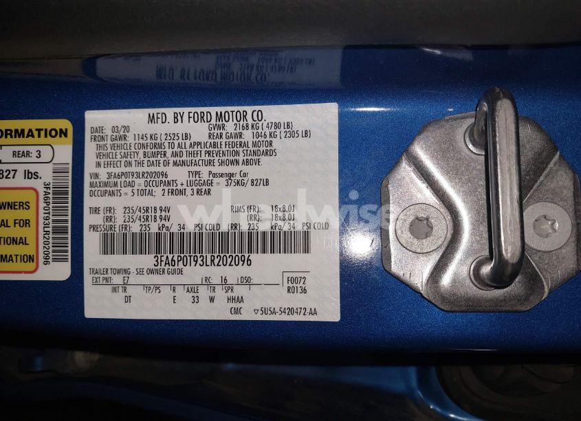 Photo 9 of 2020 Ford Fusion SE (VIN 3FA6P0T93LR202096)