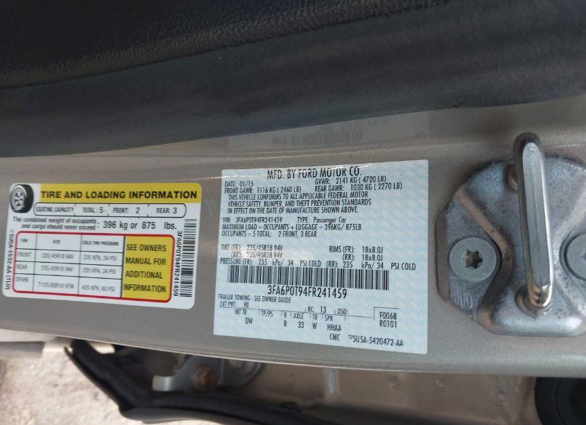 Photo 9 of 2015 Ford Fusion SE (VIN 3FA6P0T94FR241459)