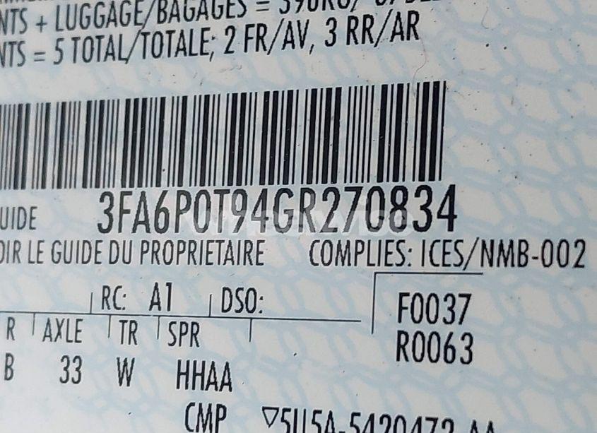 Photo 9 of 2016 Ford Fusion SE (VIN 3FA6P0T94GR270834)