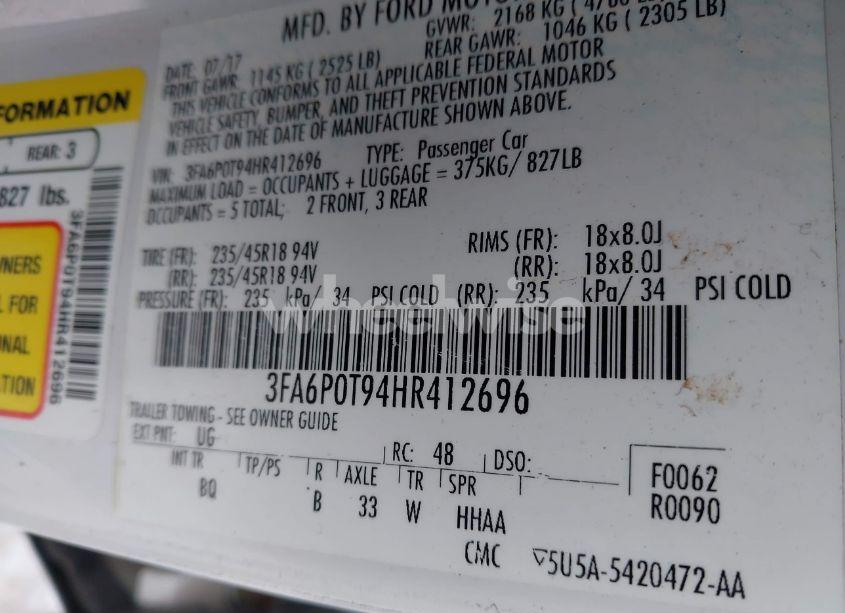 Photo 9 of 2017 Ford Fusion SE (VIN 3FA6P0T94HR412696)