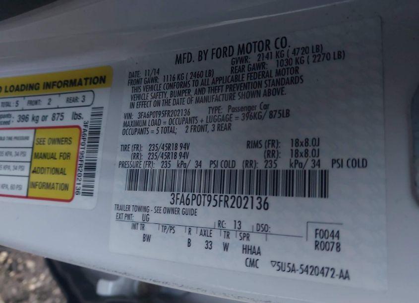 Photo 9 of 2015 Ford Fusion SE (VIN 3FA6P0T95FR202136)