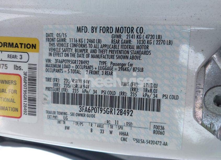 Photo 9 of 2016 Ford Fusion SE (VIN 3FA6P0T95GR128492)