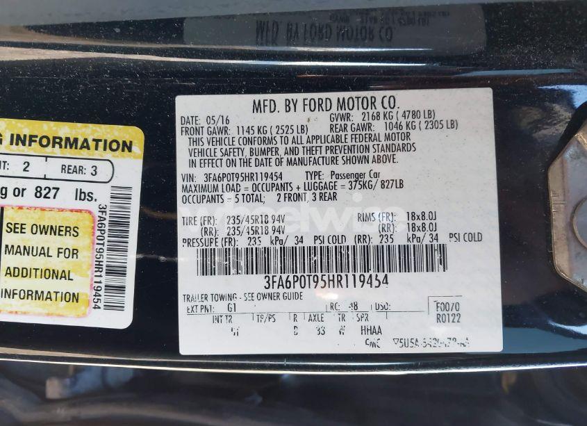 Photo 9 of 2017 Ford Fusion SE (VIN 3FA6P0T95HR119454)