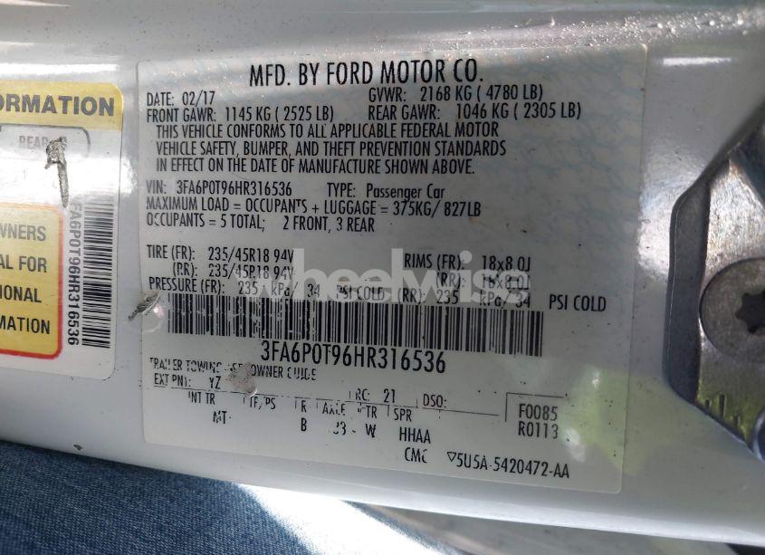 Photo 9 of 2017 Ford Fusion SE (VIN 3FA6P0T96HR316536)