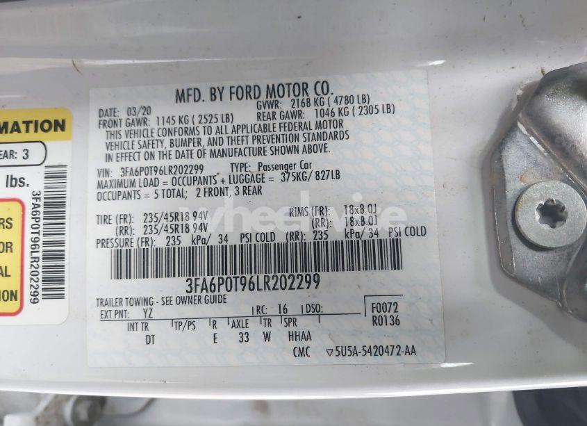 Photo 9 of 2020 Ford Fusion SE (VIN 3FA6P0T96LR202299)