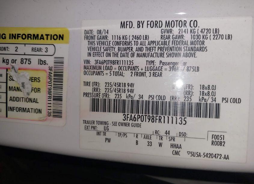 Photo 9 of 2015 Ford Fusion SE (VIN 3FA6P0T98FR111135)